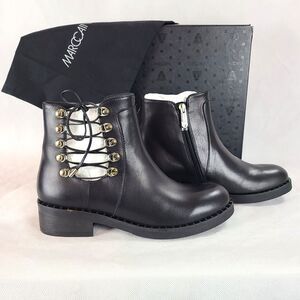 New MARC CAIN Women's (6) Black Leather Side Lace Up and Zip Ankle Bootie $420